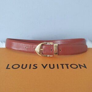 Authentic Louis Vuitton Brown Belt with Gold Buckle